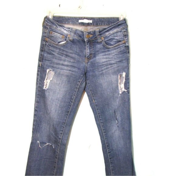 Women's Bootcut Jeans 27" Waist Distressed Mid Rise Grunge 2.1 Denim - Picture 3 of 5